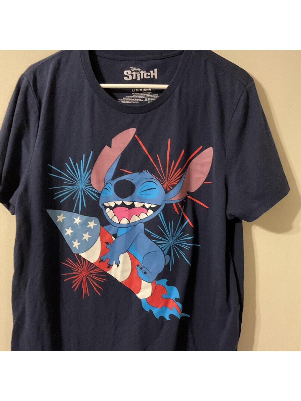 Disney Stitch Men's Navy Blue Graphic Crew Neck T-Shirt